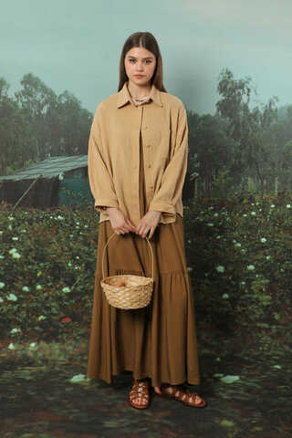 İnce Askılı Elbise Kahverengi - 2