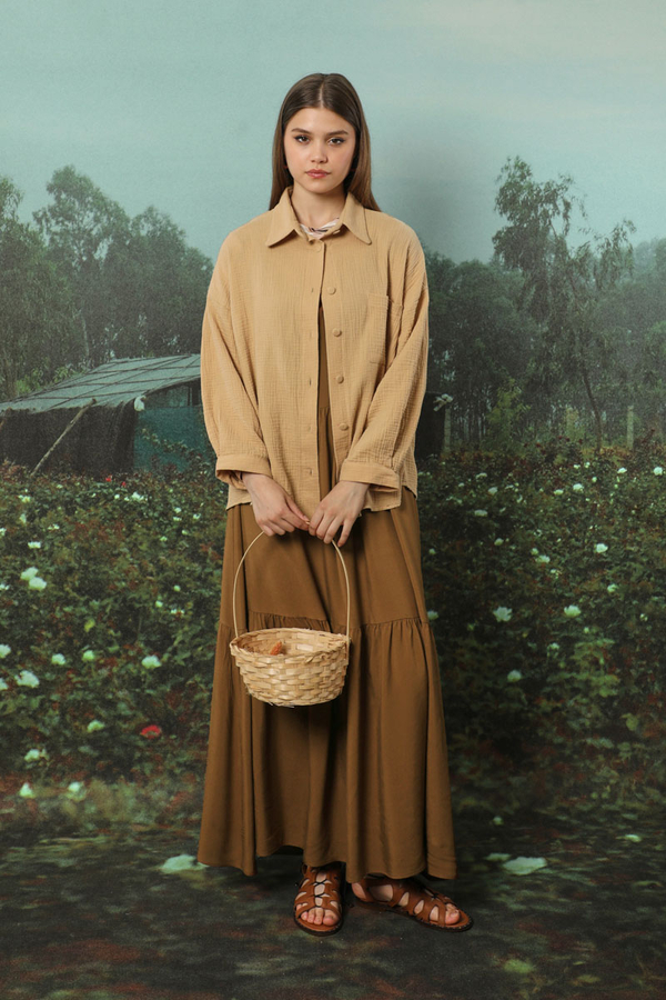 İnce Askılı Elbise Kahverengi - 2