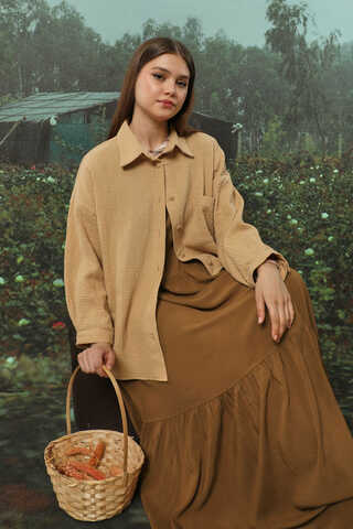 İnce Askılı Elbise Kahverengi - 1