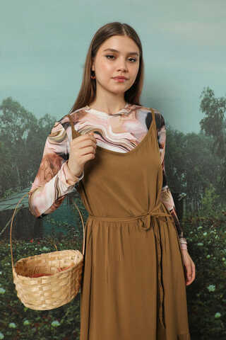 İnce Askılı Elbise Kahverengi - 4