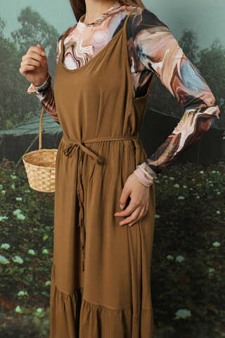 İnce Askılı Elbise Kahverengi - 6