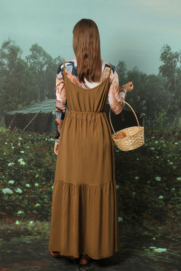 İnce Askılı Elbise Kahverengi - 7