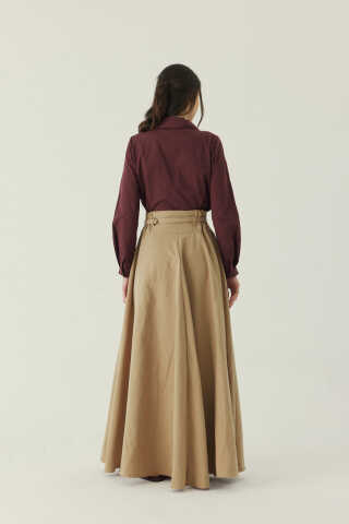 İnce Kemerli Modal Etek Bej - 2