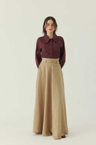 İnce Kemerli Modal Etek Bej - 1