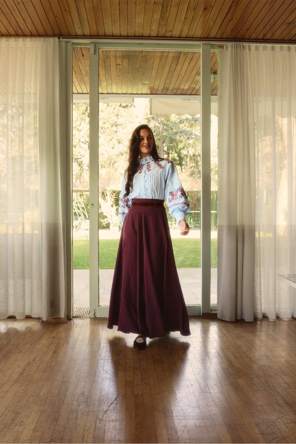 İnce Kemerli Modal Etek Bordo - 3
