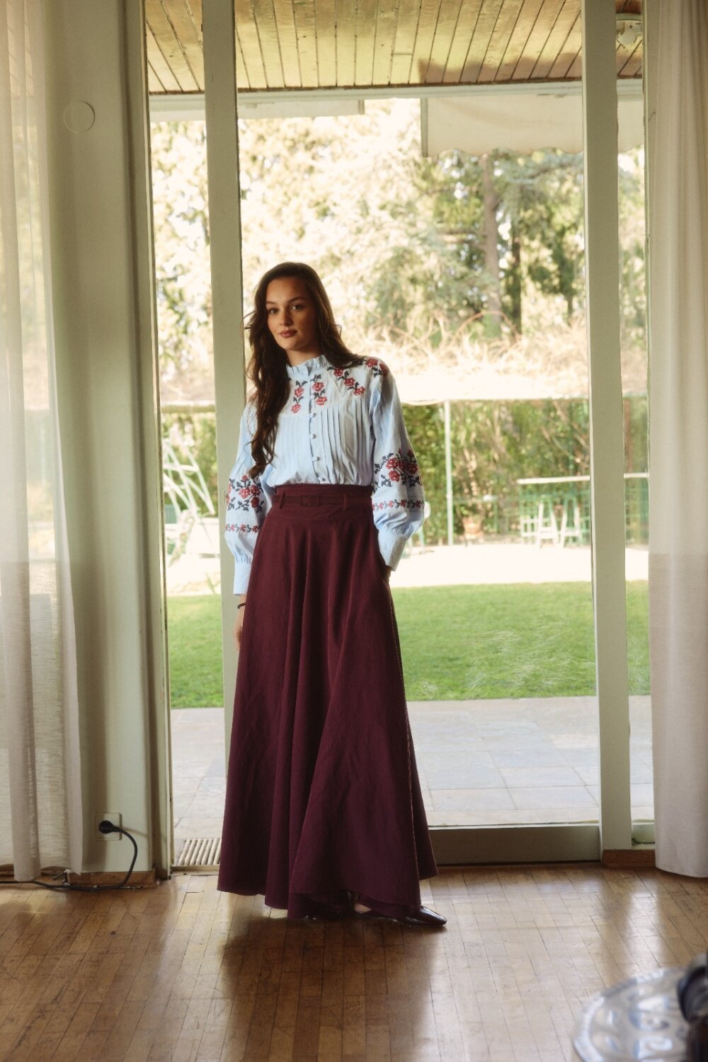 İnce Kemerli Modal Etek Bordo 