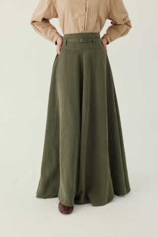 İnce Kemerli Modal Etek Haki - 2