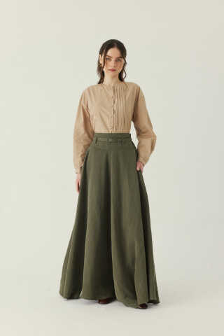 İnce Kemerli Modal Etek Haki - 1