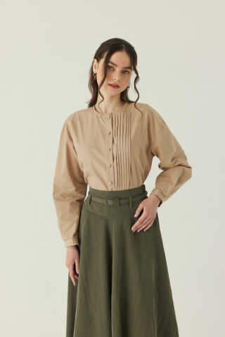 İnce Kemerli Modal Etek Haki - 5