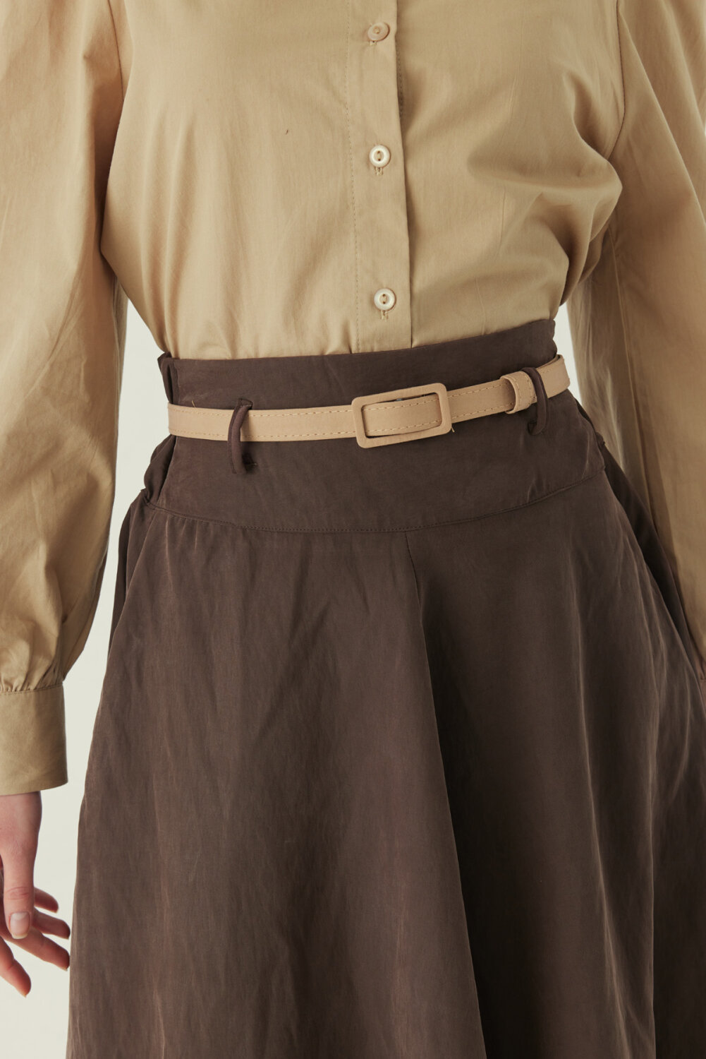 İnce Kemerli Modal Etek Kahverengi - 2