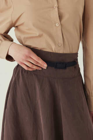 İnce Kemerli Modal Etek Kahverengi - 4