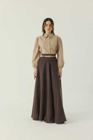 İnce Kemerli Modal Etek Kahverengi - 5