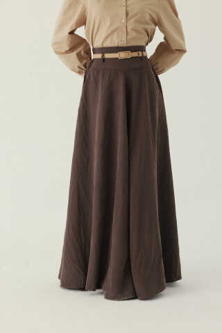 İnce Kemerli Modal Etek Kahverengi - 6