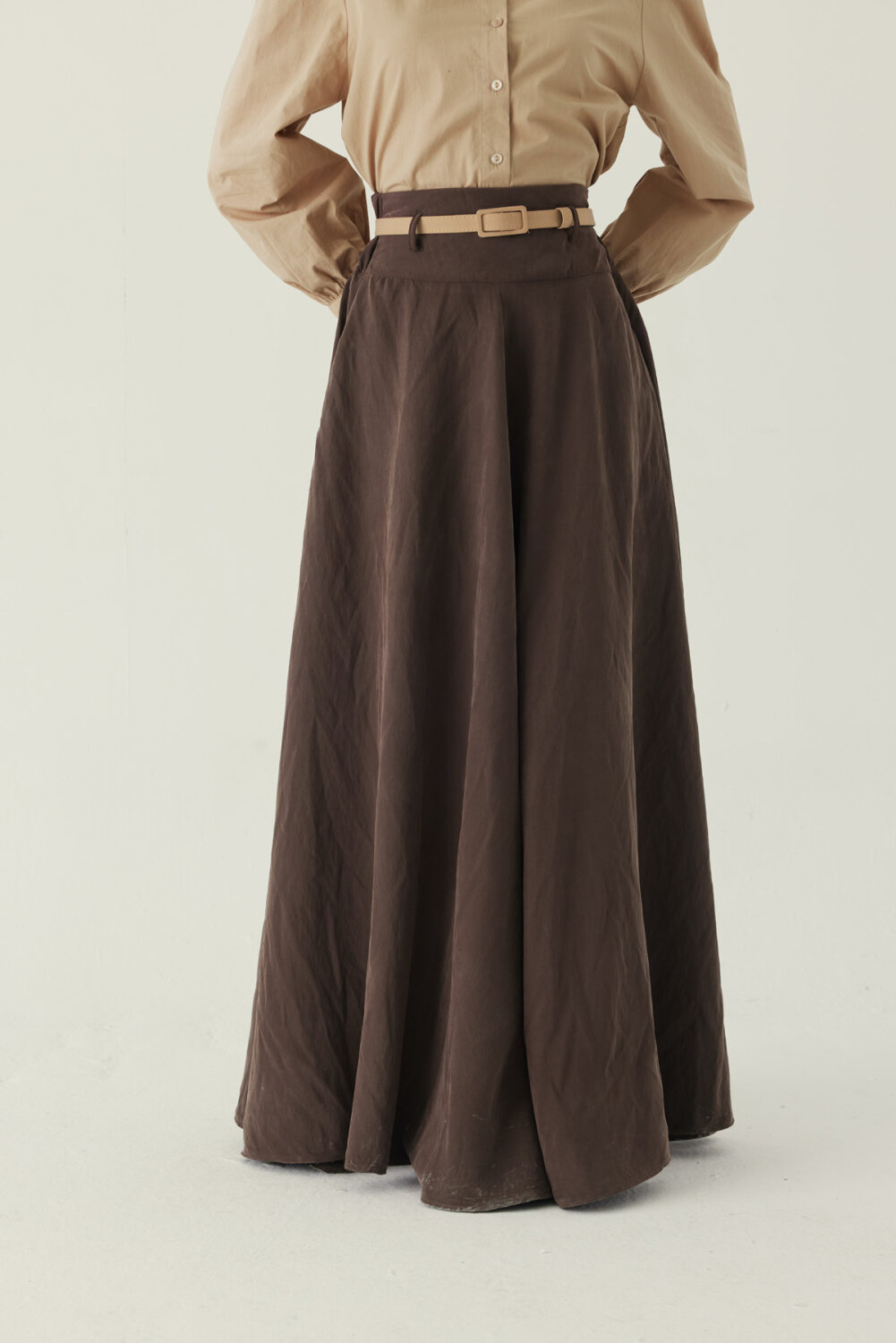 İnce Kemerli Modal Etek Kahverengi - 6