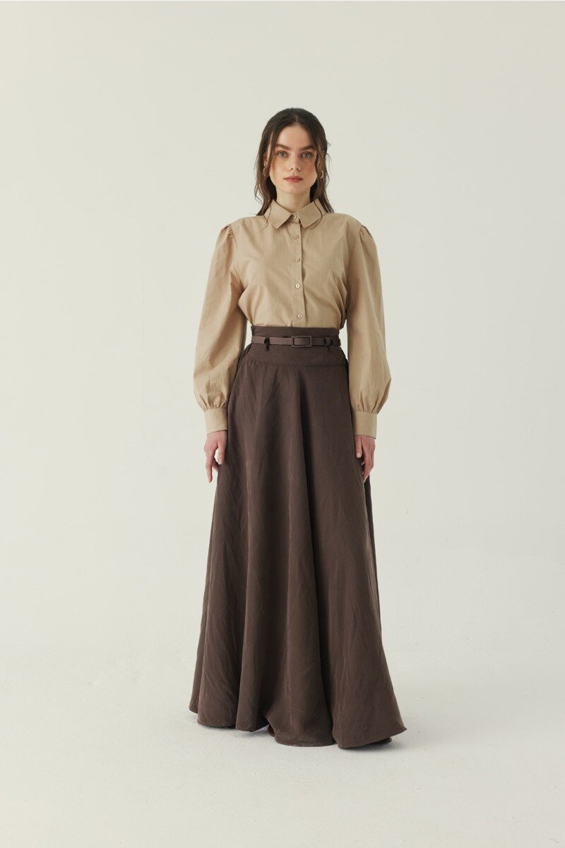 İnce Kemerli Modal Etek Kahverengi (1)