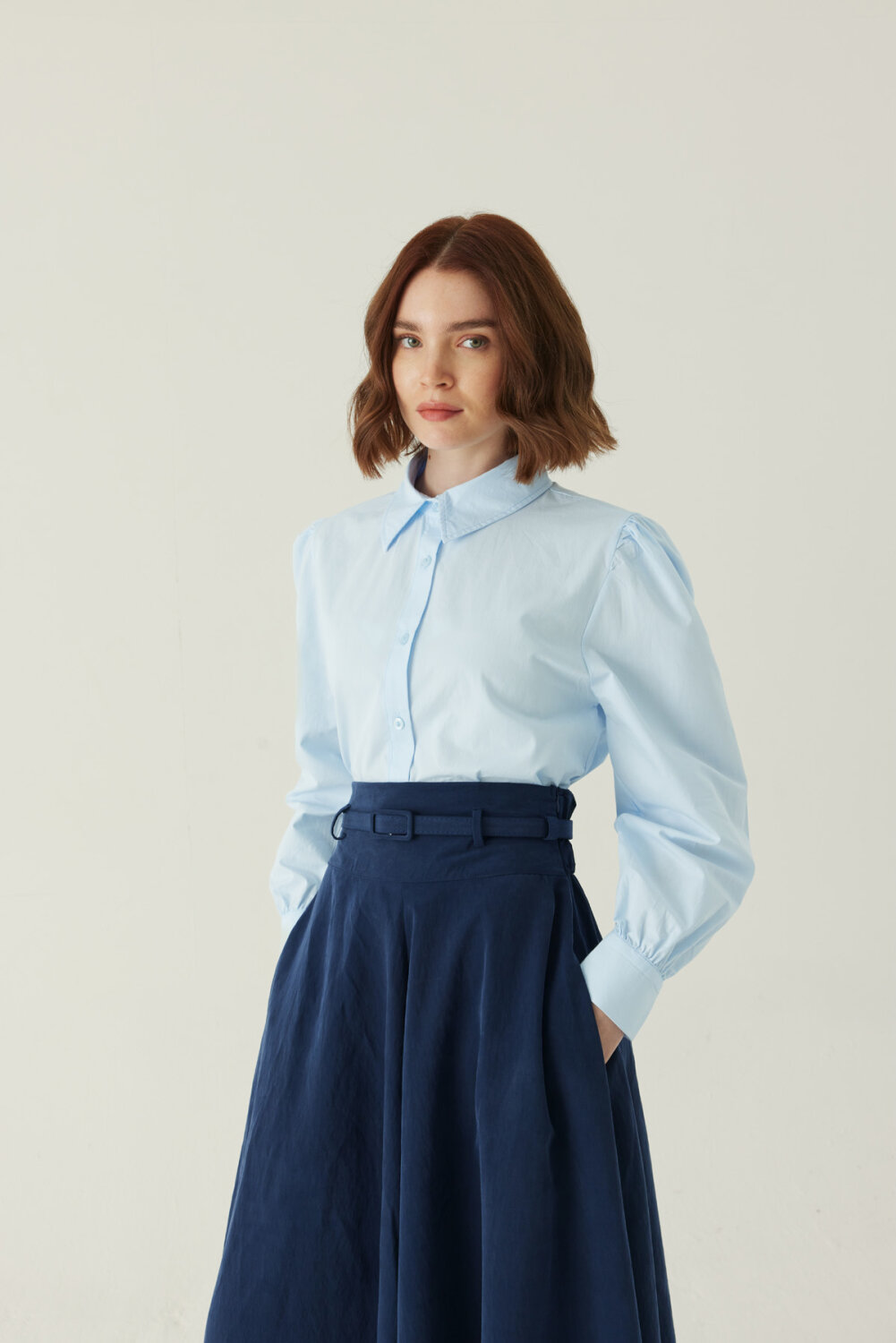 İnce Kemerli Modal Etek Lacivert - 3