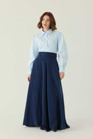 İnce Kemerli Modal Etek Lacivert - 1