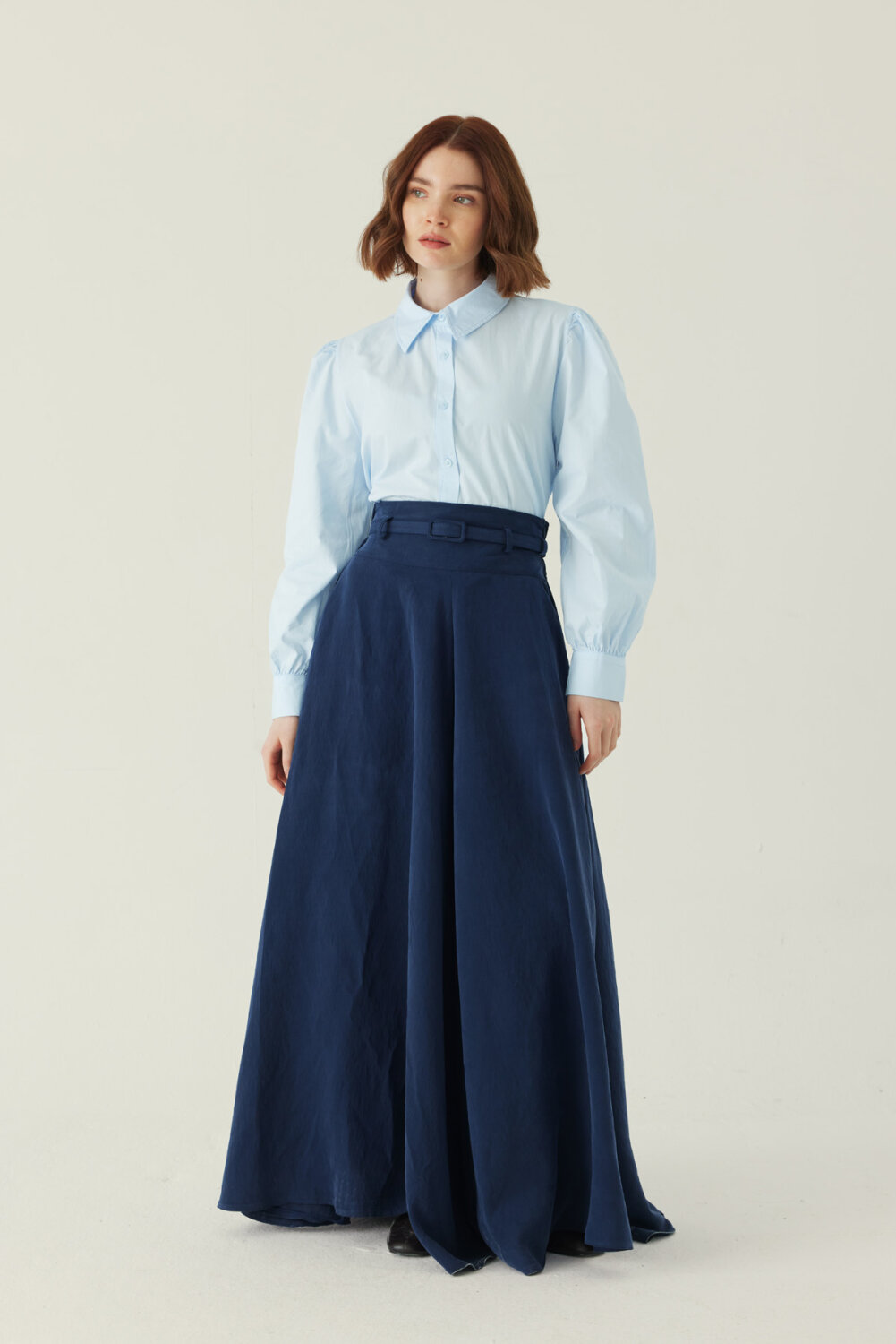 İnce Kemerli Modal Etek Lacivert - 1