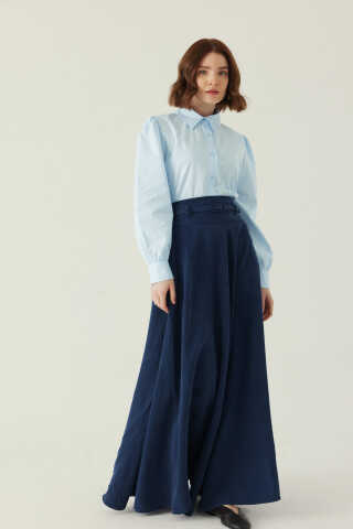 İnce Kemerli Modal Etek Lacivert - 5