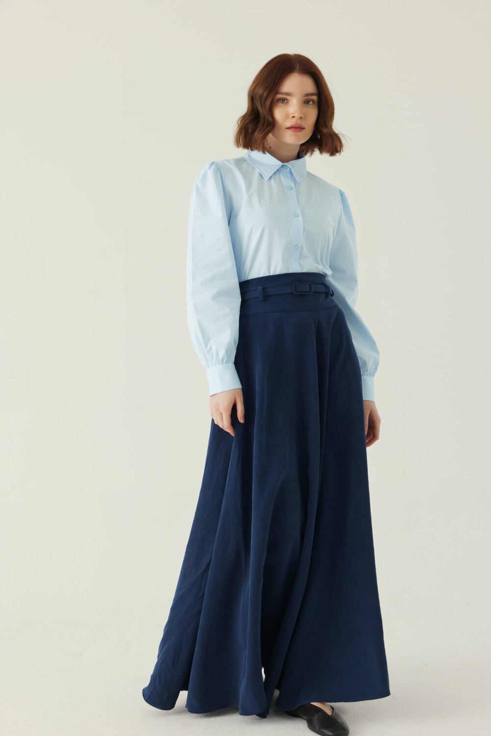 İnce Kemerli Modal Etek Lacivert - 5