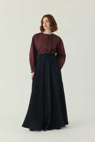 İnce Kemerli Modal Etek Siyah - 1