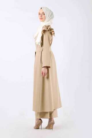 İnci İşlemeli Abaya Takım Bej - 5