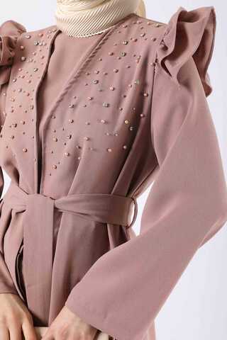İnci İşlemeli Abaya Takım Gül Kurusu - 4