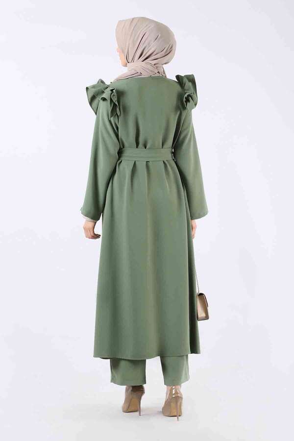 İnci İşlemeli Abaya Takım Haki - 5