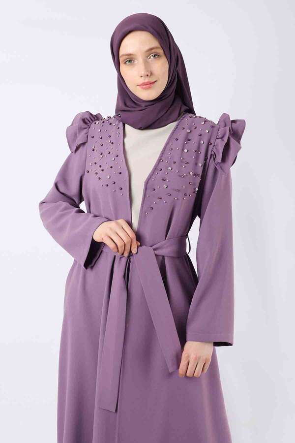 İnci İşlemeli Abaya Takım Lila - 2