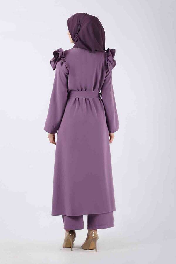 İnci İşlemeli Abaya Takım Lila - 5