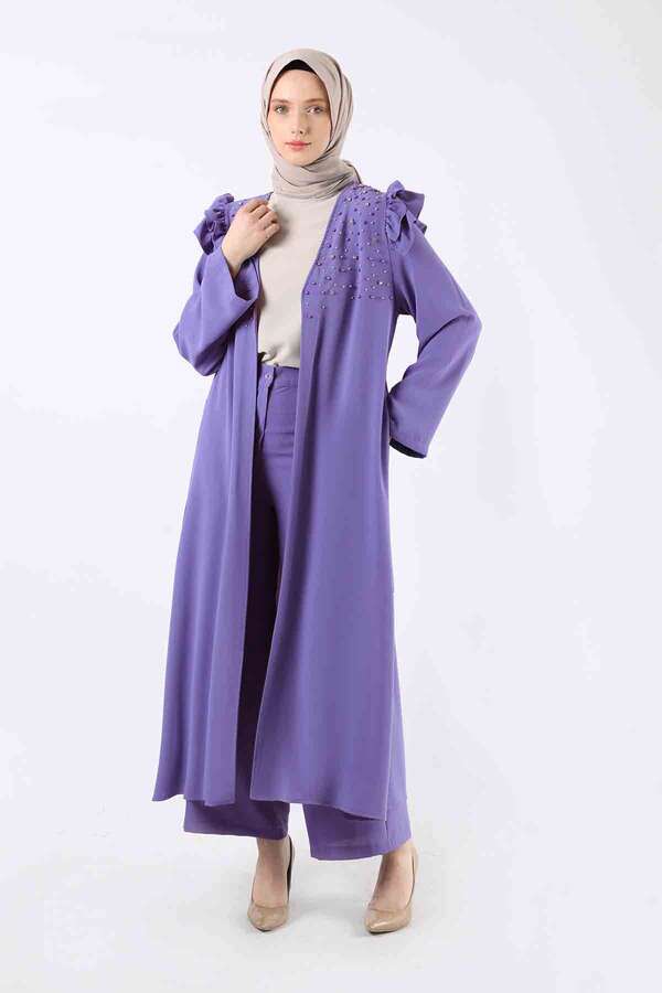 İnci İşlemeli Abaya Takım Mavi - 3
