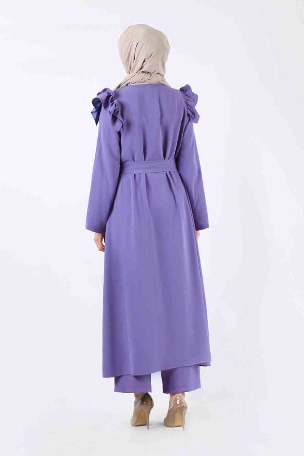 İnci İşlemeli Abaya Takım Mavi - 5