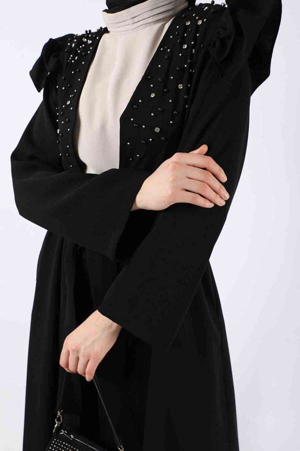 İnci İşlemeli Abaya Takım Siyah - 4