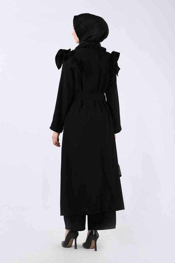 İnci İşlemeli Abaya Takım Siyah - 5