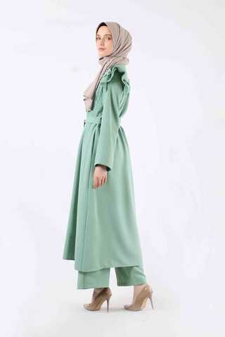 İnci İşlemeli Abaya Takım Su Yeşili - 5