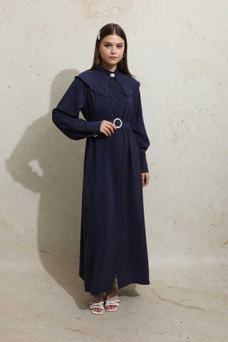 İncili Elbise Lacivert - 4