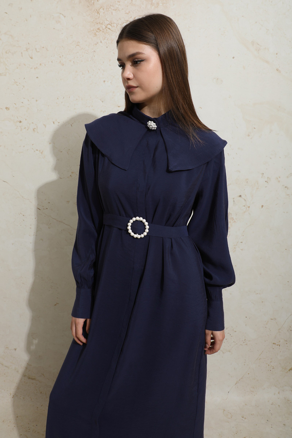 İncili Elbise Lacivert - 5