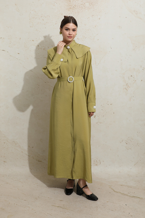 İncili Elbise Yağ Yeşili - 4