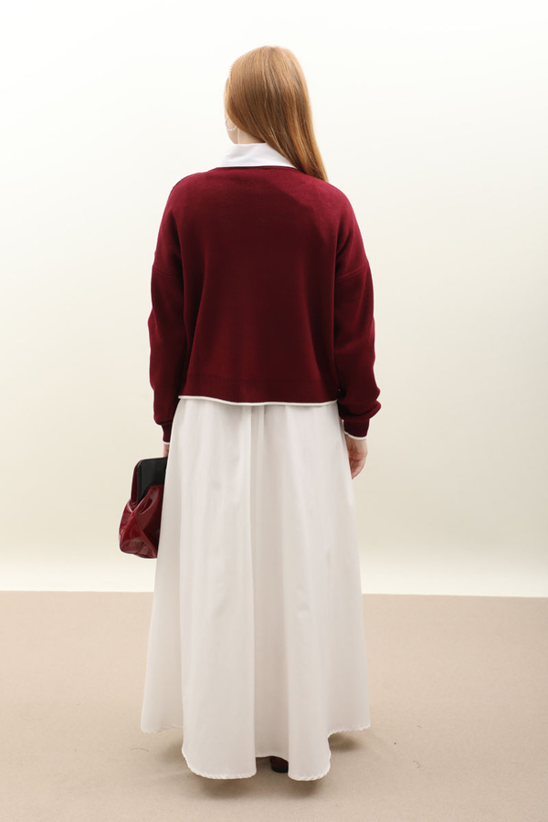 İncili Triko Hırka Bordo - 7