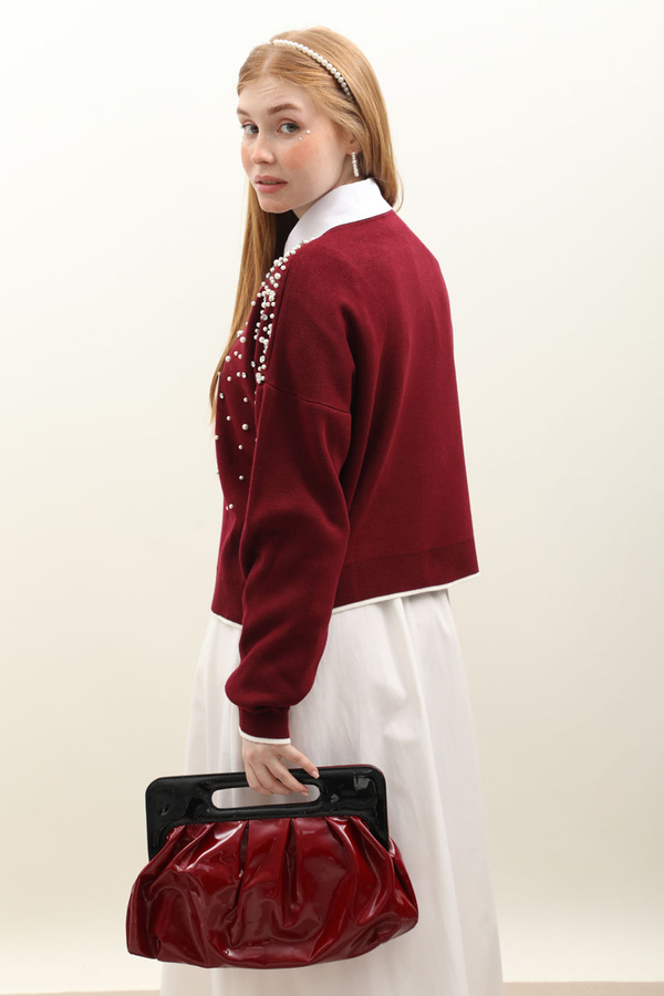 İncili Triko Hırka Bordo - 8