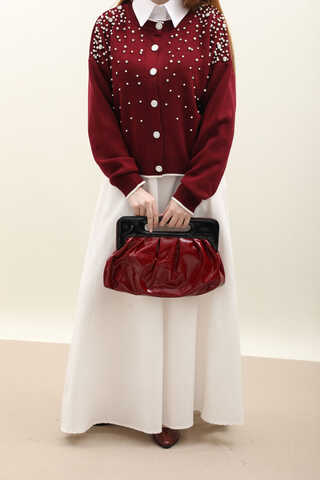 İncili Triko Hırka Bordo - 9