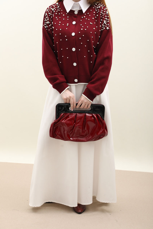 İncili Triko Hırka Bordo - 9