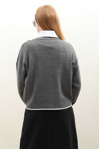 İncili Triko Hırka Gri - 8