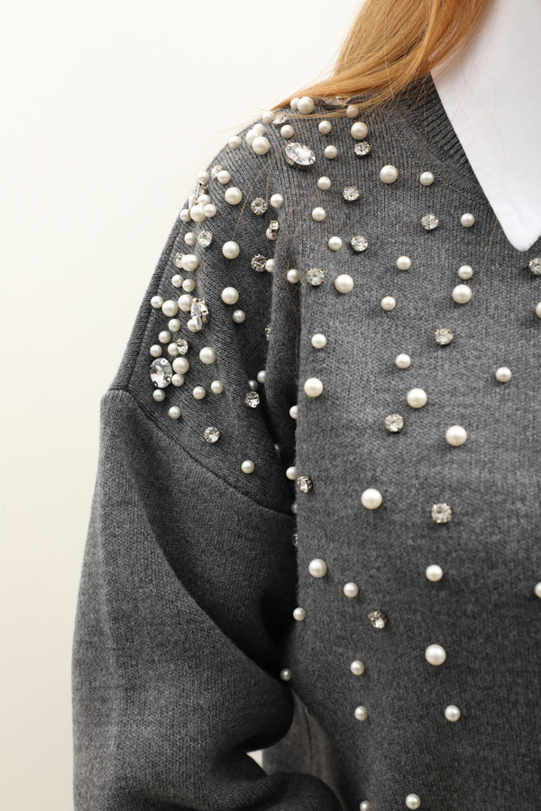 İncili Triko Hırka Gri - 7