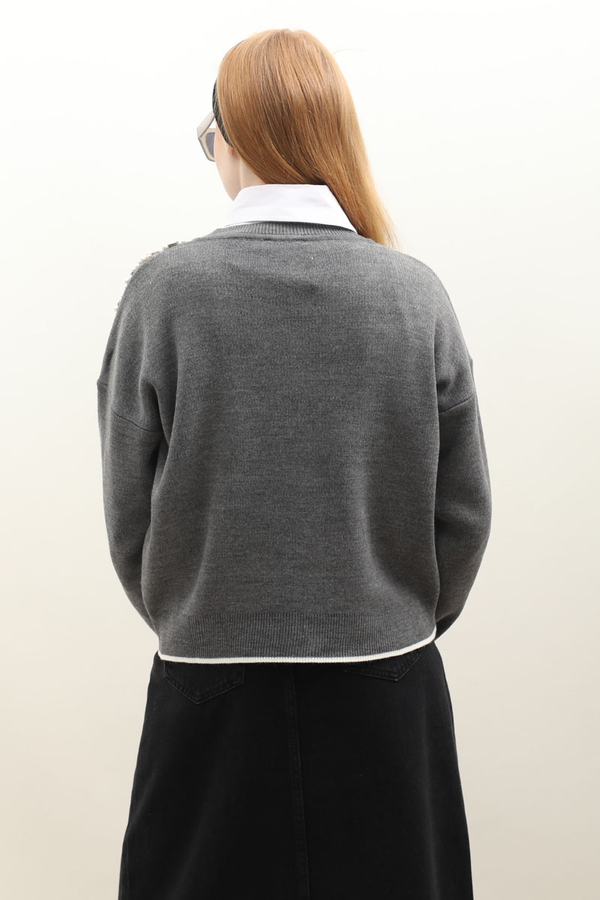 İncili Triko Hırka Gri - 8