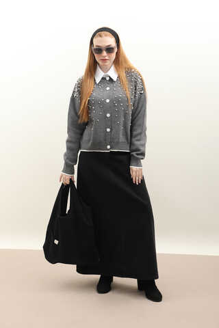 İncili Triko Hırka Gri - 2