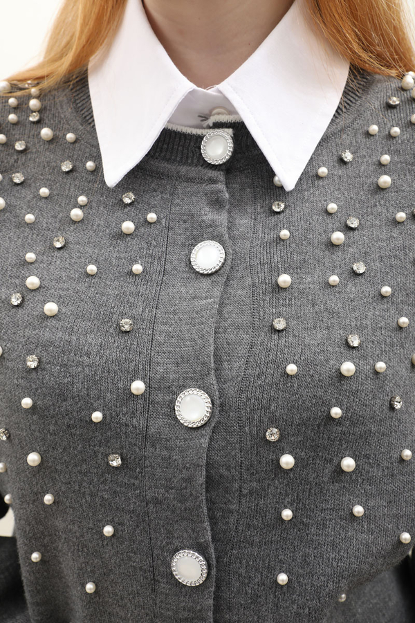 İncili Triko Hırka Gri - 6