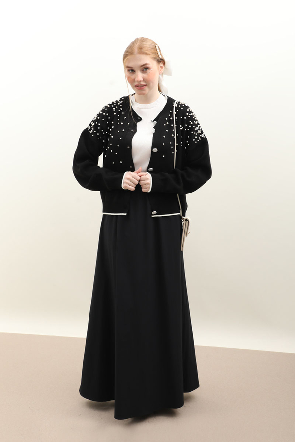 İncili Triko Hırka Siyah - 2