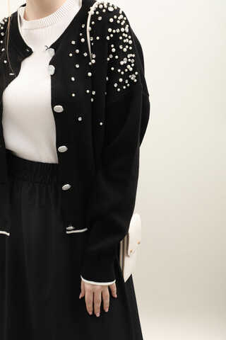 İncili Triko Hırka Siyah - 6