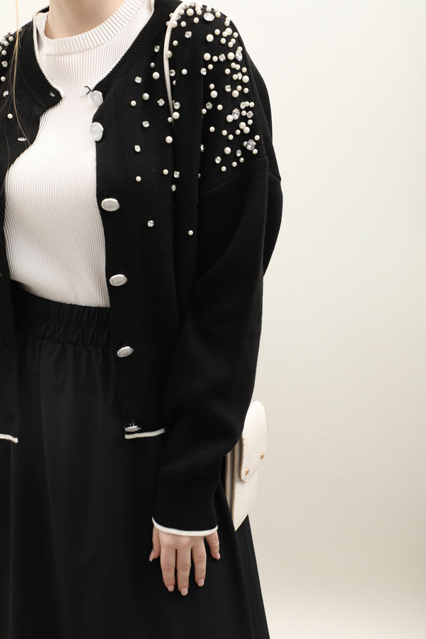 İncili Triko Hırka Siyah - 6